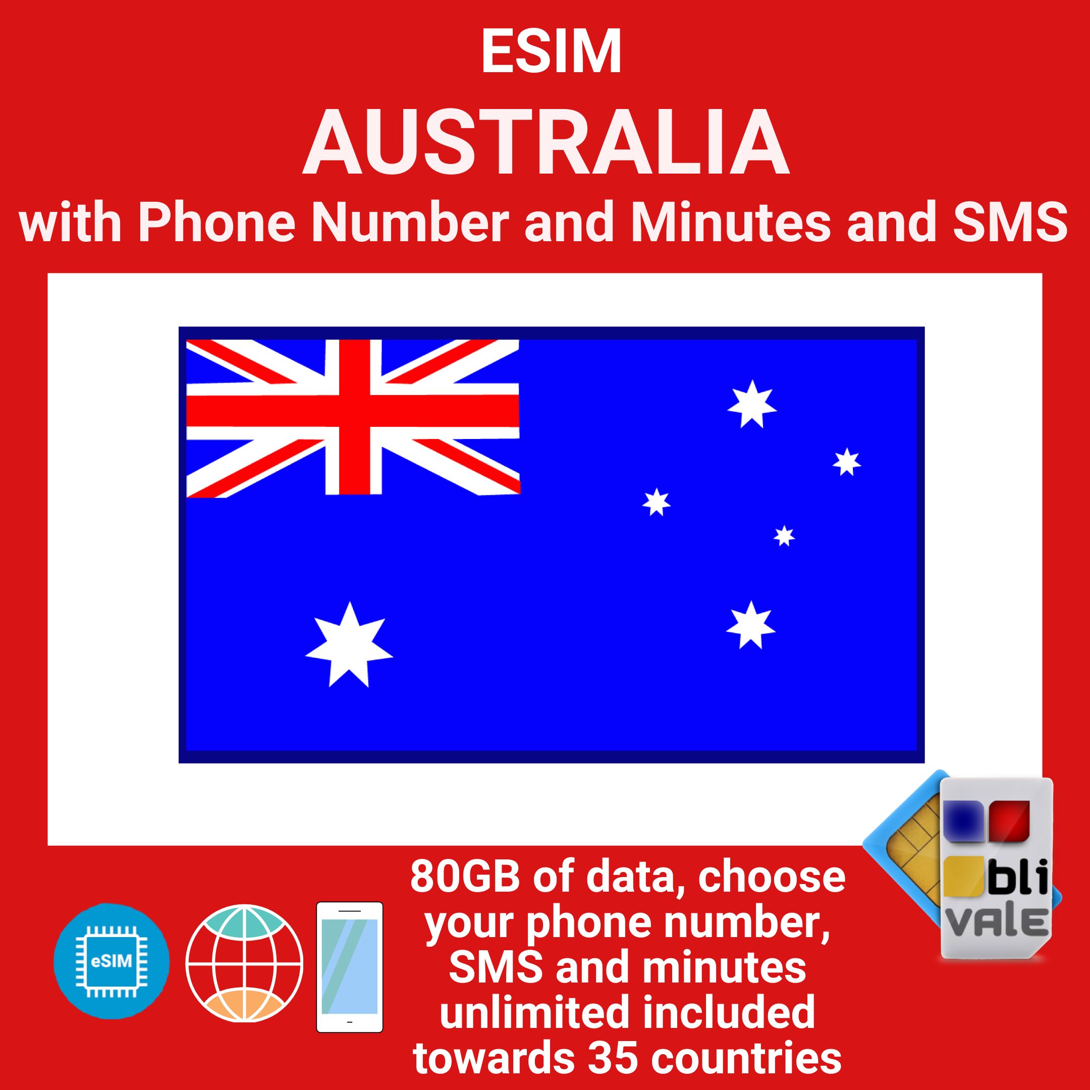 eSIM for AUSTRALIA with GB, phone number, unlimited minutes and SMS to ...