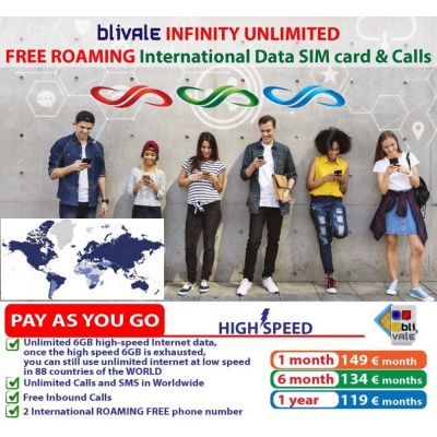 blivale_image_pay_as_you_go_infinity_world_unlimited_free_roaming_gb_minutes_calls_worldwide_1_6_12_month BLIVALE SIM Card Infinity: Unlimited GB data in 4G LTE in the World on the Internet in free roaming with unlimited phone calls in the World